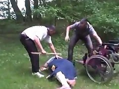 Invalid granny is abused and force fucked in the park