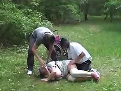 Invalid granny is abused and force fucked in the park